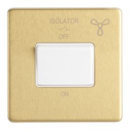 Contactum Lyric 10AX 1-Gang 3-Pole Fan Isolator Switch Brushed Brass  with White Inserts