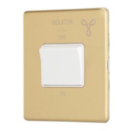 Contactum Lyric 10AX 1-Gang 3-Pole Fan Isolator Switch Brushed Brass  with White Inserts