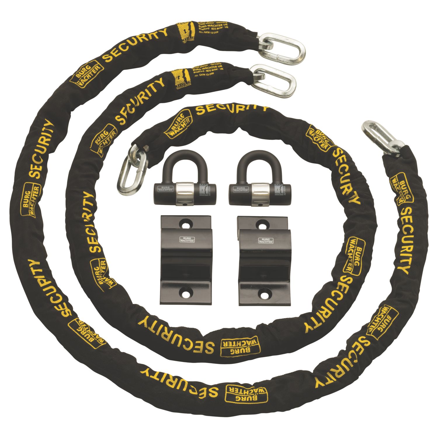 Burg-Wachter Hardened Steel Heavy Duty Security Kit: 2 x Chain, 2 x Lock & 2 x Ground Anchor 2m x 12mm (260YY)