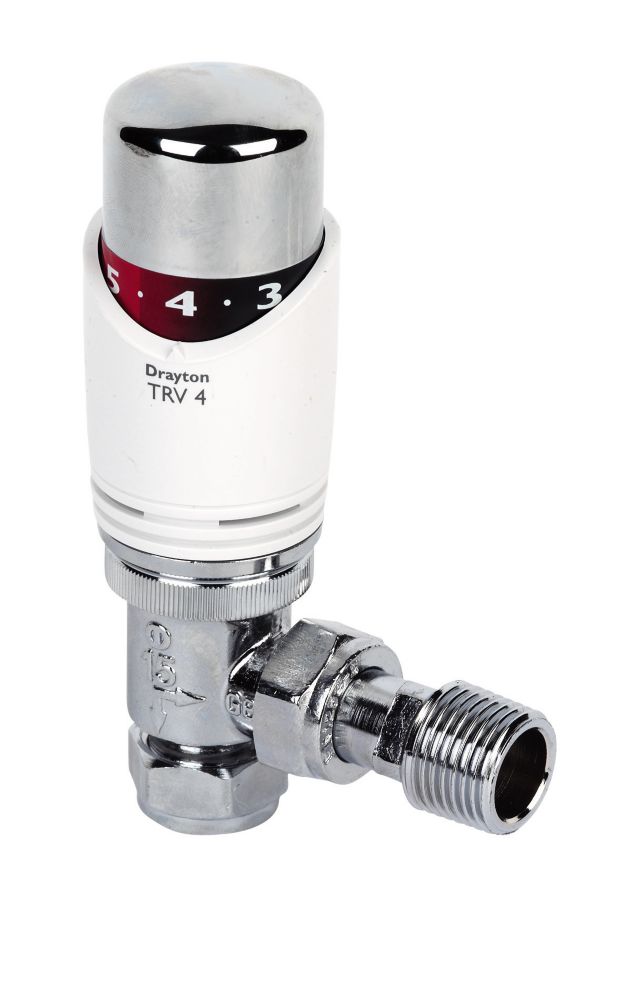 Drayton TRV4 White Angled Thermostatic TRV 15mm x 1/2 - Screwfix