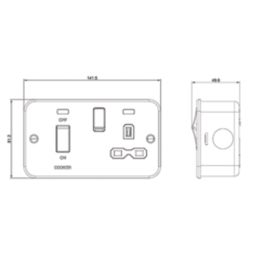 Knightsbridge  45A 2-Gang DP Metal Clad Cooker Switch & 13A DP Switched Socket with Neon with Black Inserts