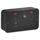 Knightsbridge  45A 2-Gang DP Metal Clad Cooker Switch & 13A DP Switched Socket with Neon with Black Inserts