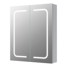 Georgia 2-Door Bathroom Mirror Cabinet With 2980lm LED Light Silver Polished 600mm x 135mm x 700mm