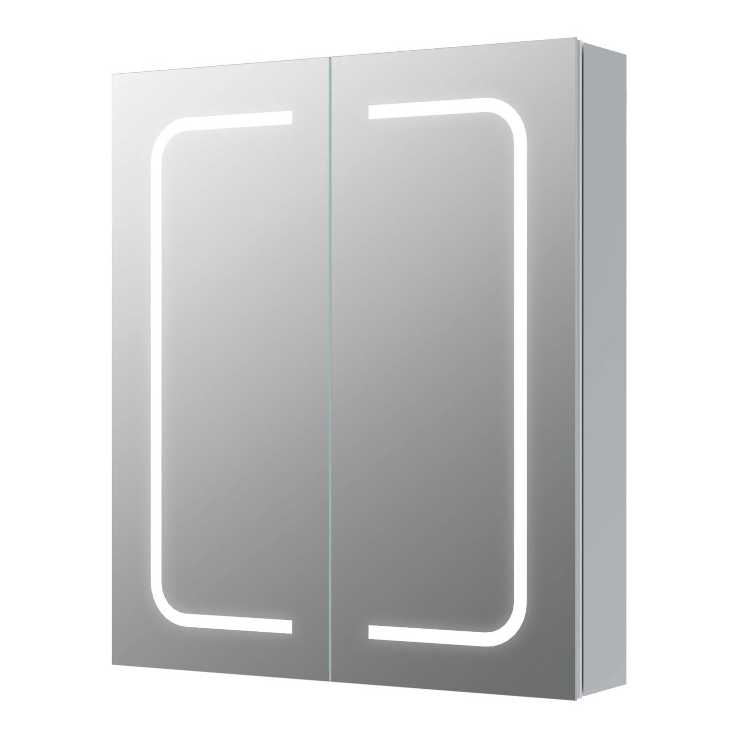 Georgia 2-Door Bathroom Mirror Cabinet With 2980lm LED Light Silver Polished 600mm x 135mm x 700mm (261AN)