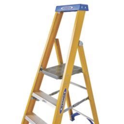 Werner Fibreglass 2.48m 8 Step Platform Step Ladder With Handrail