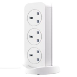 Masterplug 13A 8-Gang Switched Surge-Protected Tower Extension Lead + 3.25A 3-Outlet Type A & C USB Charger Matt White 2m