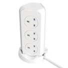 Masterplug 13A 8-Gang Switched Surge-Protected Tower Extension Lead + 3.25A 3-Outlet Type A & C USB Charger Matt White 2m