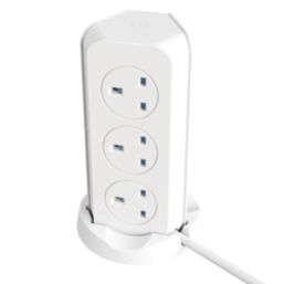 Masterplug 13A 8-Gang Switched Surge-Protected Tower Extension Lead + 3.25A 3-Outlet Type A & C USB Charger Matt White 2m