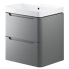 Wall-Hung Vanity Unit & Basin Matt Grey 605mm x 460mm x 662mm