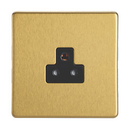 Contactum Lyric 2A 1-Gang Unswitched Round Pin Socket Brushed Brass with Black Inserts