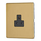 Contactum Lyric 2A 1-Gang Unswitched Round Pin Socket Brushed Brass with Black Inserts