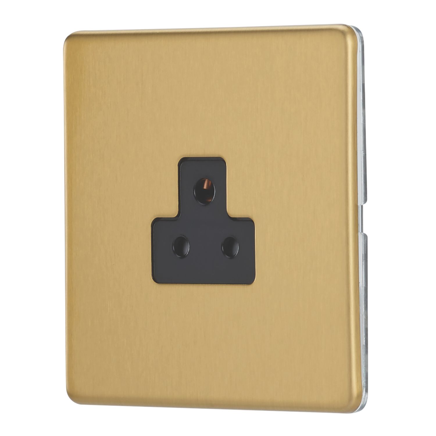 Contactum Lyric 2A 1-Gang Unswitched Round Pin Socket Brushed Brass with Black Inserts (261RK)