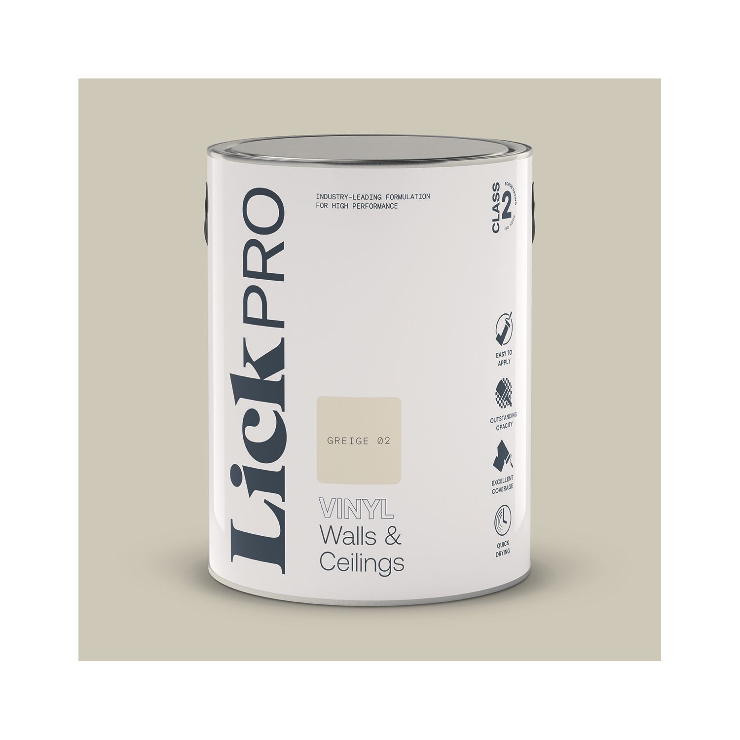 LickPro 5Ltr Greige 02 Vinyl Matt Emulsion Paint (262TM)