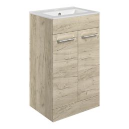 Ohio 2-Door Bathroom Vanity Unit with Ceramic Basin Effect Oak 510mm x 390mm x 848mm