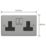 Varilight  13A 2-Gang 2-Pole Switched Socket Brushed Steel  with Black Inserts