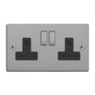 Varilight  13A 2-Gang 2-Pole Switched Socket Brushed Steel  with Black Inserts