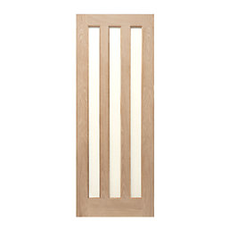 Modern 3-Frosted Light Unfinished Oak Wooden Traditional Internal Door 1981mm x 762mm