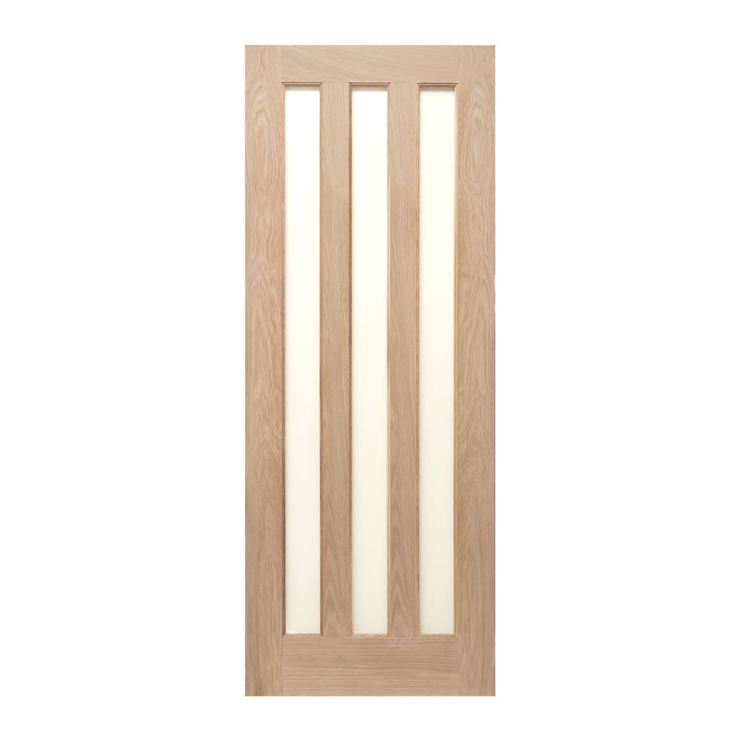 Modern 3-Frosted Light Unfinished Oak Wooden Traditional Internal Door 1981mm x 762mm (263FA)
