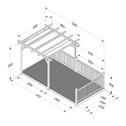 Forest Ultima 16' x 8' (Nominal) Flat Pergola & Decking Kit with 3 x Balustrades (3 Posts) & Canopy