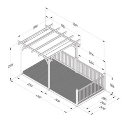 Forest Ultima 16' x 8' (Nominal) Flat Pergola & Decking Kit with 3 x Balustrades (3 Posts) & Canopy