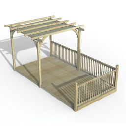 Forest Ultima 16' x 8' (Nominal) Flat Pergola & Decking Kit with 3 x Balustrades (3 Posts) & Canopy