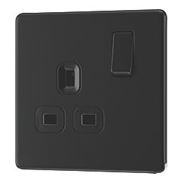 LAP  13A 1-Gang DP Switched Switched Socket Matt Black  with Black Inserts