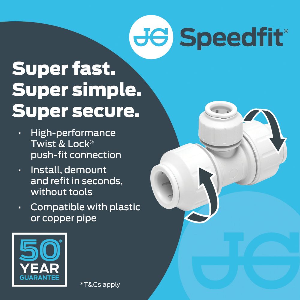 JG Speedfit Plastic Push-Fit Reducing Tee 22mm x 22mm x 10mm
