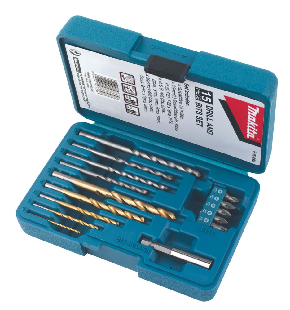 Makita Multi Material Combination Drill Screwdriver Bit Set 15
