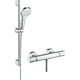 Hansgrohe Croma Select HP Rear-Fed Exposed White/Chrome Thermostatic Mixer Shower