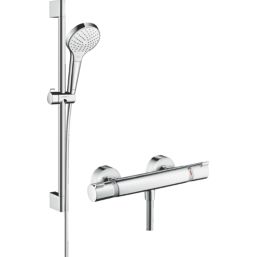 Hansgrohe Croma Select HP Rear-Fed Exposed White/Chrome Thermostatic Mixer Shower