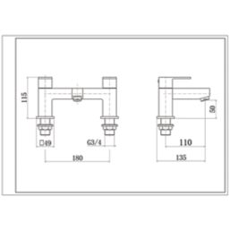 ETAL Veal Polished Chrome 115mm Deck Mounted Lever 2 Tap Holes Bath Mixer Tap