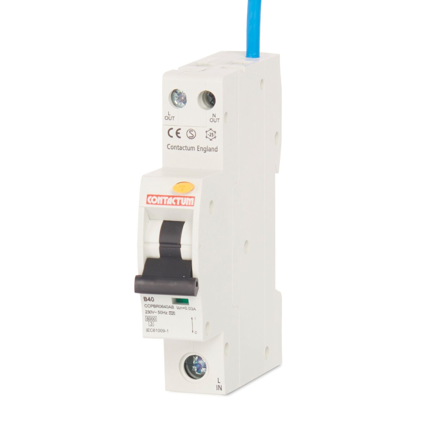Contactum Defender 40A 30mA Type A SP B Curve Compact RCBO (265HA)