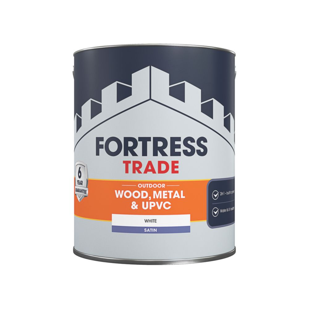Fortress Trade 2.5Ltr White Satin Emulsion Multi Surface Paint Screwfix