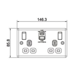 LAP  13A 2-Gang SP Switched Socket + 3A 22W 2-Outlet Type A & C USB Charger Black Nickel with Black Inserts