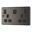 LAP  13A 2-Gang SP Switched Socket + 3A 22W 2-Outlet Type A & C USB Charger Black Nickel with Black Inserts