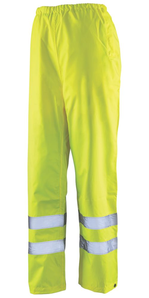 Tough Grit HiVis Waterproof Trousers Elasticated Waist Yellow / Navy