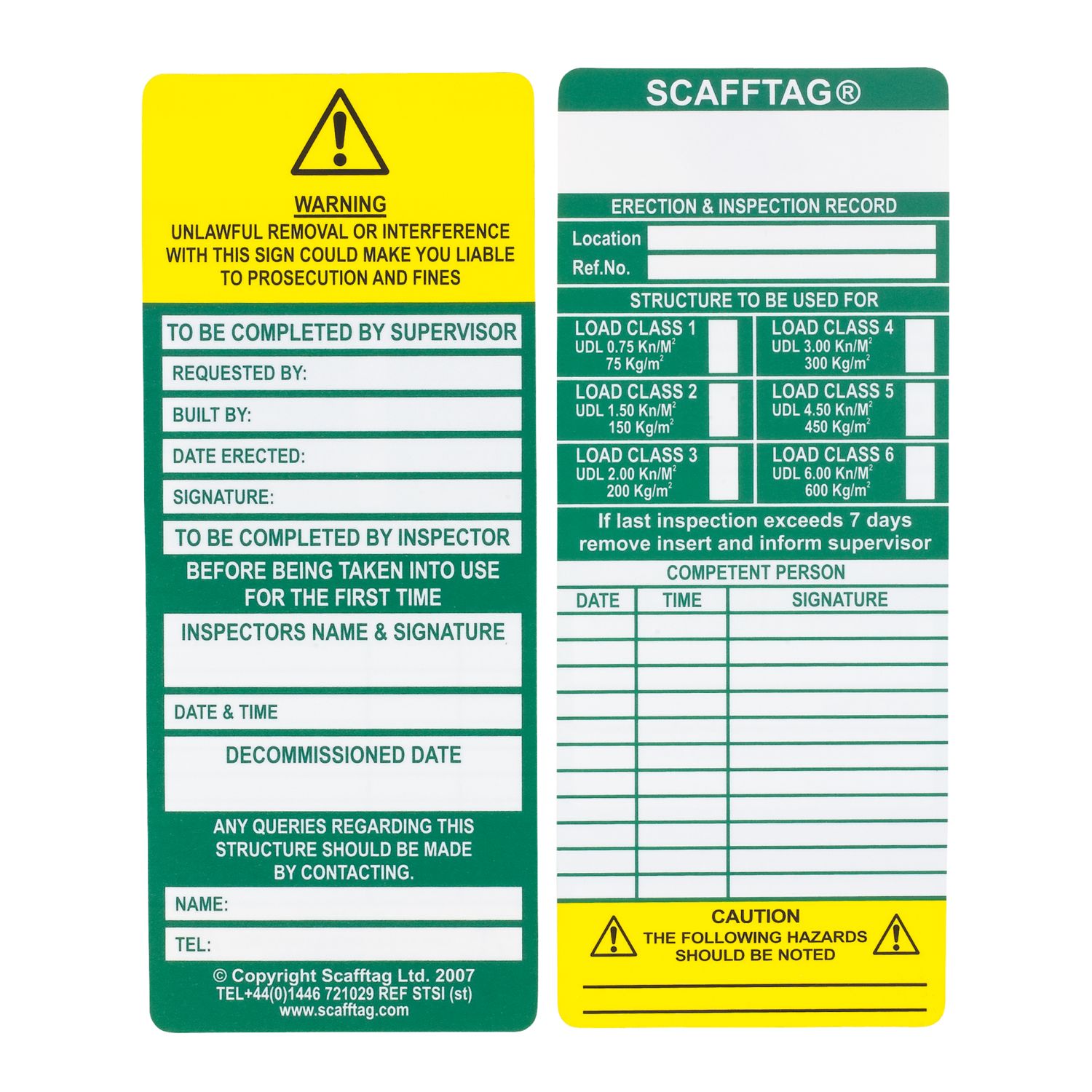 Scafftag Scaffold Standard Inspection Inserts 10 Pack (26628)