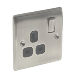 British General Nexus Metal 13A 1-Gang DP Switched Plug Socket Brushed Iridium  with Black Inserts