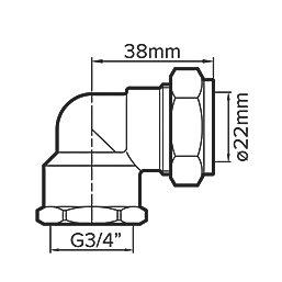 Flomasta  Brass Compression Adapting 90° Female Elbow 22mm x 3/4"