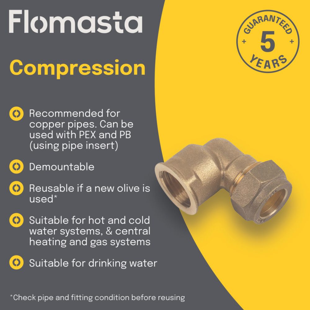 Plumbstation 15mm X 3/4" Brass Compression Female Iron Elbow - 90-Degree Plumbing Fitting For Water Lines