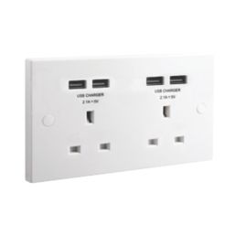 British General 900 Series 13A 2-Gang Unswitched Socket + 4.2A 4-Outlet Type A USB Charger White