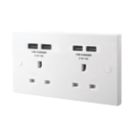 British General 900 Series 13A 2-Gang Unswitched Socket + 4.2A 10.5W 4-Outlet Type A USB Charger White
