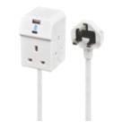 Masterplug 13A 3-Gang Unswitched  Extension Lead + 2.1A 2-Outlet Type A & C USB Charger White 2m