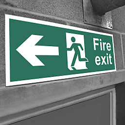 Non Photoluminescent "Fire Exit Man Left Arrow" Sign 150mm x 400mm