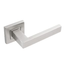 Eclipse Insignia Square Fire Rated Lever on Rose Door Handle Pair Satin Stainless Steel