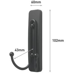 Command Matte Black Self-Adhesive Large Double Hook 2 Pack