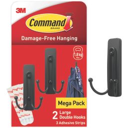 Command Matte Black Self-Adhesive Large Double Hook 2 Pack