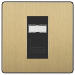 British General Evolve 1-Gang RJ45 Ethernet Socket Satin Brass with Black Inserts