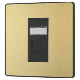 British General Evolve 1-Gang RJ45 Ethernet Socket Satin Brass with Black Inserts