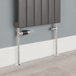 Flomasta  1/2" x 15mm Black/Chrome Straight & L/S Modern Thermostatic Radiator Valve & Lockshield